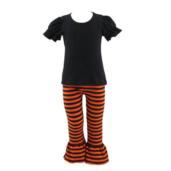 2016ストライプフリルパンツデザイン女の子ブティック服オレンジ黒因果ハロウィン衣装仕入れ・メーカー・工場