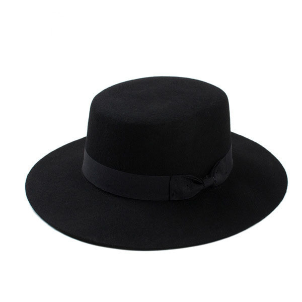 黒フェドーラ帽ジェントルメンズ熱い販売の弓を持つ黒安いボートに乗る人の帽子仕入れ・メーカー・工場