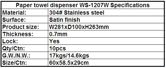 ステンレス鋼壁は手動ws-1207wペーパータオルディスペンサー仕入れ・メーカー・工場