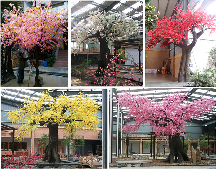 Artificial Pink Japanese Flower Cherry Blossom Fabric Bonsai Tree For