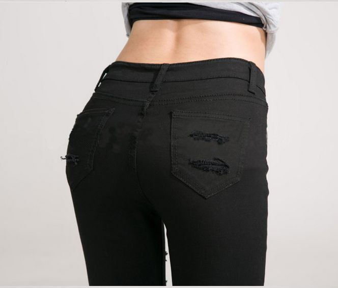 2014 Hot Fashion LadiesFemale Cotton Denim Ripped Punk Cut-out Women Black White Sexy Skinny pants Jeans Trousers WNJ002. (3)