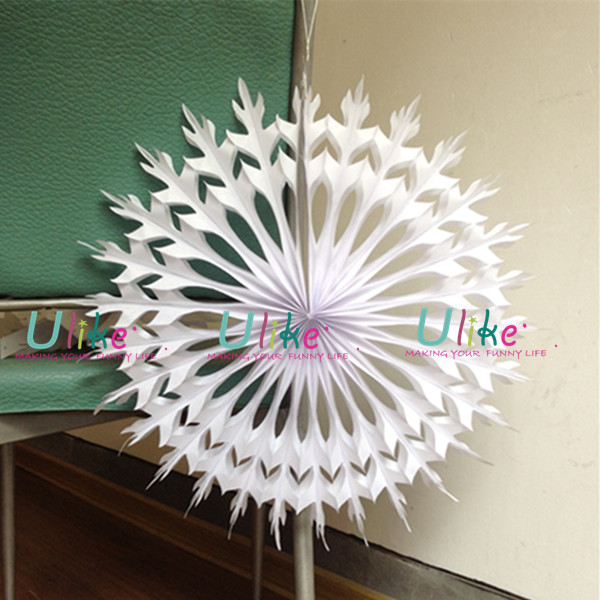 Big Xmas White Tissue Paper Snowflake Fans Christmas Decoration