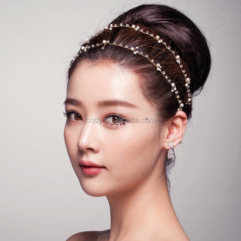 Double Crystal Pearls Branch Headbands Wedding Bridal Hair