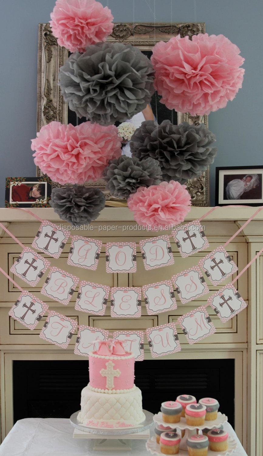 Rosa thema party ideen seidenpapier pompons wabe bälle papierlaternen baby dusche dekorationen