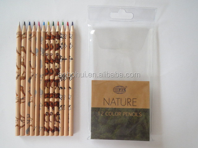 2014 hot selling 12 pcs animal design wooden color pencil packed in plastic bag問屋・仕入れ・卸・卸売り