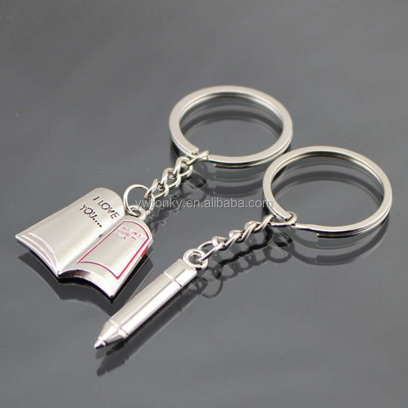 Cheap Wedding Souvenirs Love Book And Pen Pair Couple Keychains