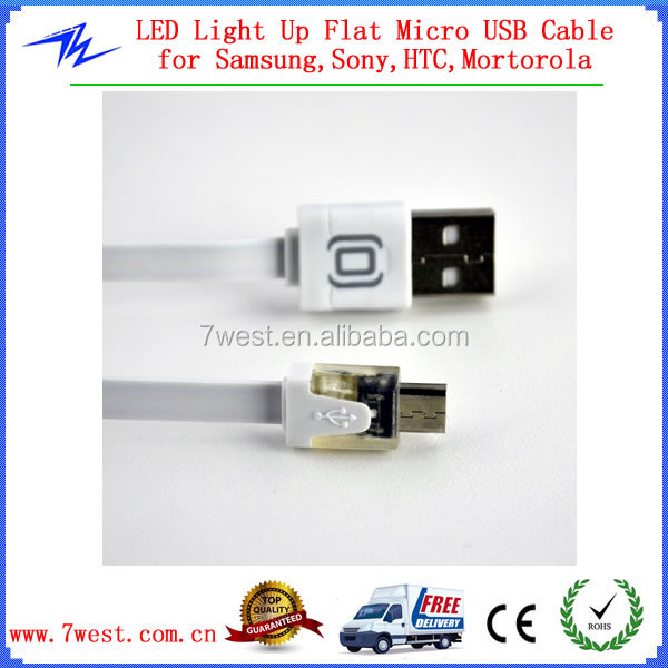 最新!! Ledライトアップマイクロusbデータシンクチャージャーケーブル平らな麺サムスンhtc用ケーブルコード問屋・仕入れ・卸・卸売り