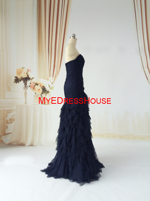 チュールプリーツによってmd15072015myedresshouse恋人セクシー人魚の床の長さのイブニングドレスネイビーフリルチュール仕入れ・メーカー・工場