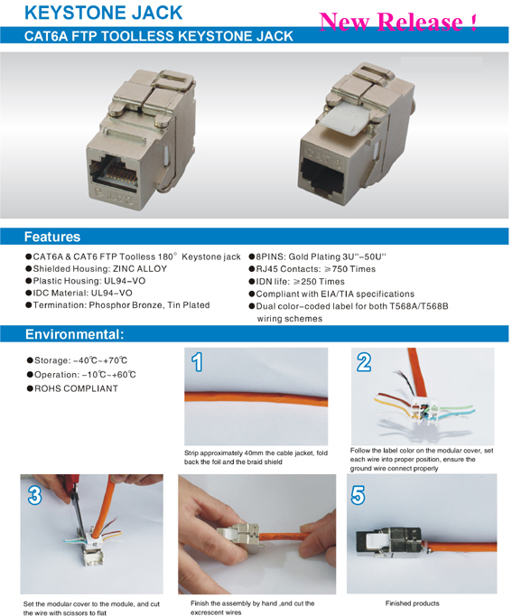 Rj45cat5ecat6autpツールレスキーストンジャックftp90/180度デュアルidcコネクタソケット仕入れ・メーカー・工場