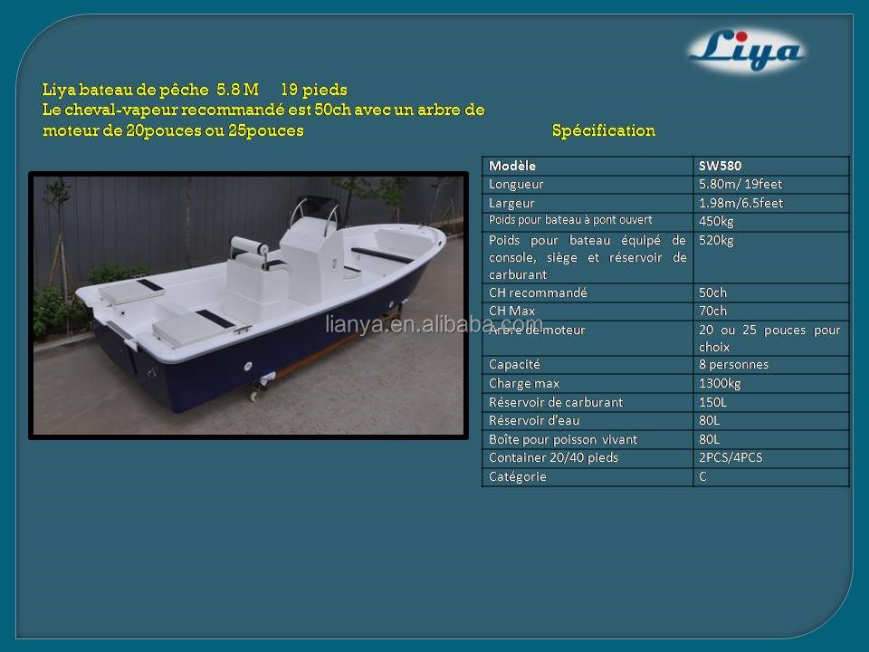 Liya 4.2-7.6mètres fibre de verre bateau de pêche fabriqué en chine