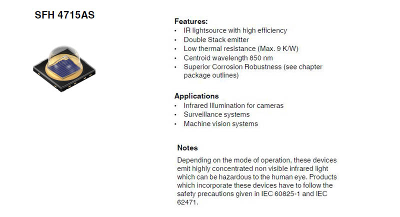 manta ray c8s black led infrared ir 850nm 5w sfh