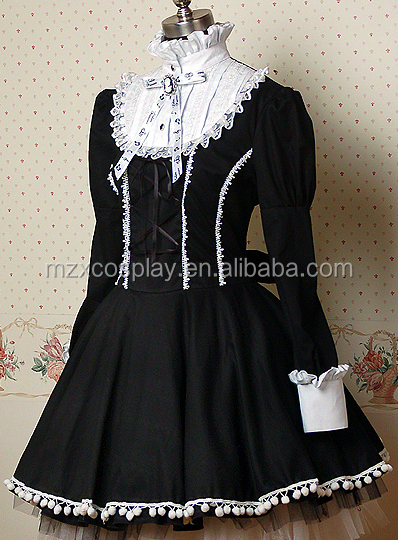 熱い販売の黒弓長袖かわいいファルバラロリータドレスハロウィンパーティの衣装クリスマス美しさのためのロングドレス問屋・仕入れ・卸・卸売り