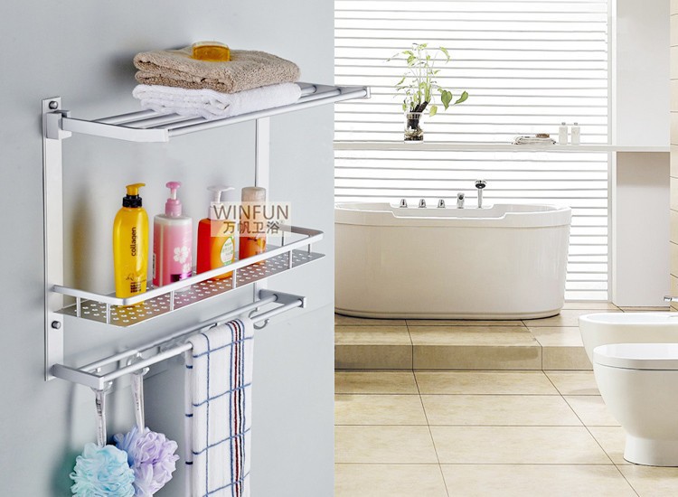 bathroom shelf with hooks for towels