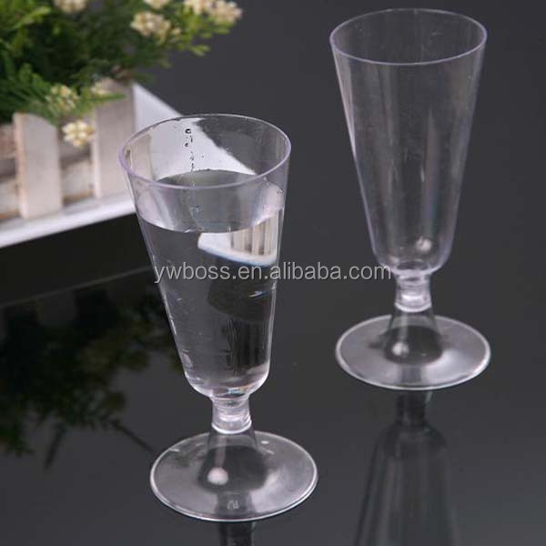 Transparent clear and colored disposable plastic champagne glasse