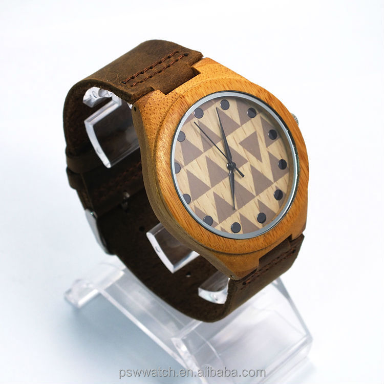 Bamboo wood Watches bamboo watch Bamboo wrist watch 2015 Men with Date Genuine Leather Strap