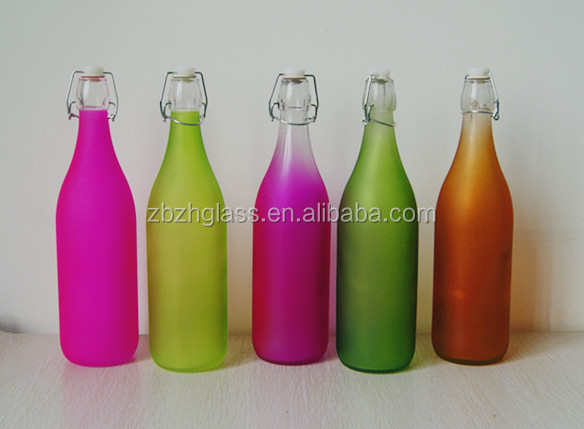丸型のガラスジュース1l/付水筒美しい色とスイングトップ問屋・仕入れ・卸・卸売り