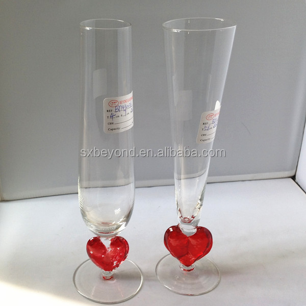 wine glass with red heart design , loved champagne glass , party glass