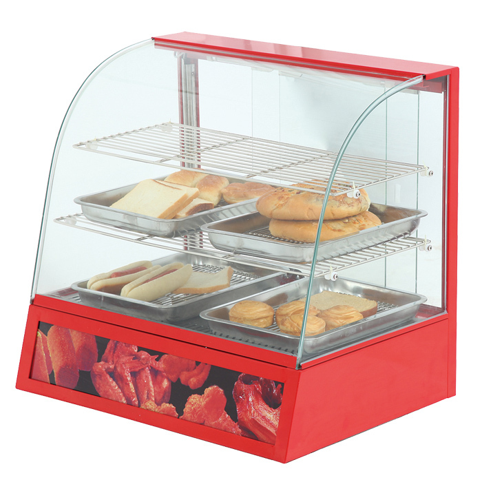 Curved Glass Food Display Warmer CE Safe Food Warmer Showcase