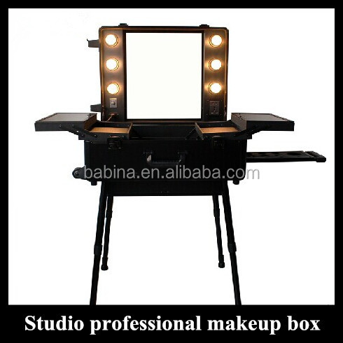 professionaの化粧品メイクアップスタジオライト付きの場合脚付ファッションスタイルの化粧品ボックスのテーブルスタイル問屋・仕入れ・卸・卸売り