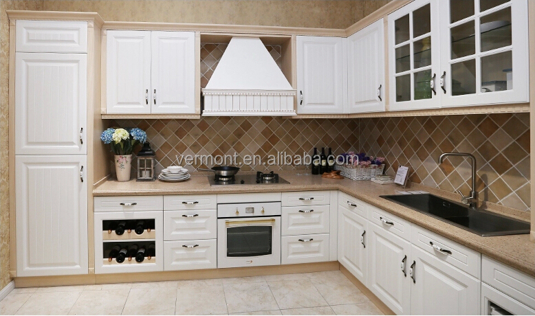 Houten deur moderne witte keuken kast pvc laminaat keuken kasten ...