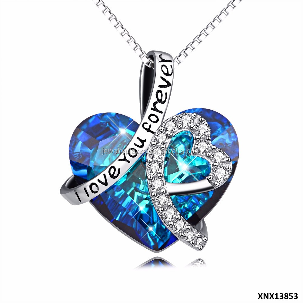 sterlingsilver碎钻,sterlingsilver项链 heart necklace jewelry 925 sterling silver blue crystal i love