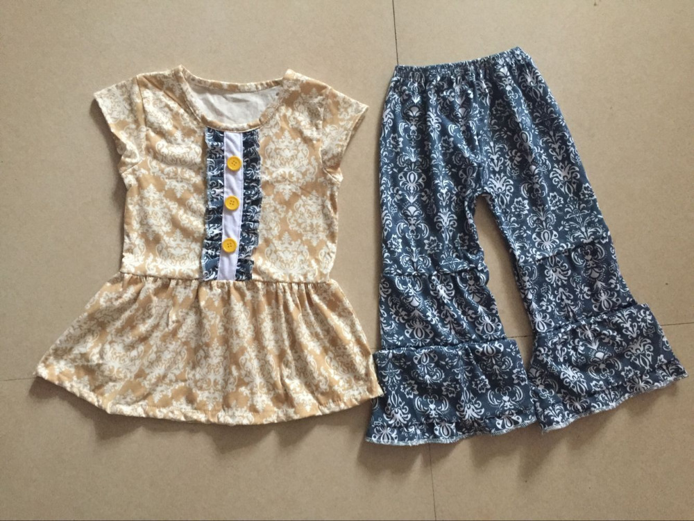 2016子供夏衣装卸売赤ちゃんの女の子服セットオーガニックコットン子供フリル服セット仕入れ・メーカー・工場