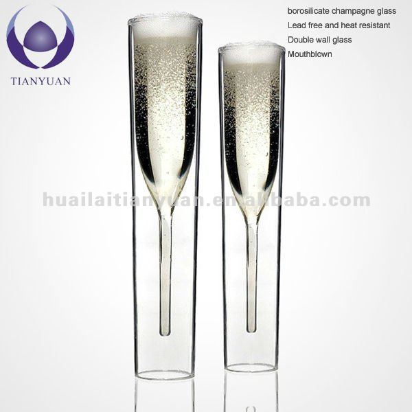 Colored lampworking pyrex borosilicate champagne flute glass
