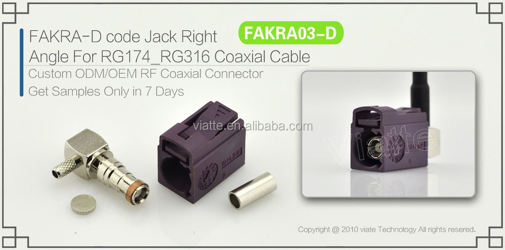 Fakra- dコードjack/メス直角rg174_rg316用同軸ケーブルのコネクター仕入れ・メーカー・工場