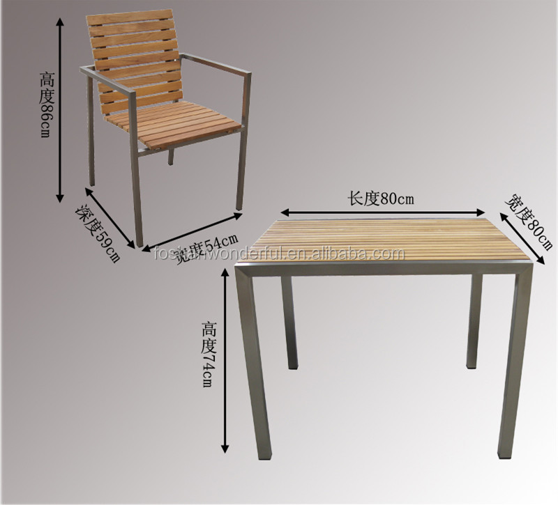 熱い販売のチークテーブルと椅子ステンレス鋼フレームで屋外の家具のための仕入れ・メーカー・工場