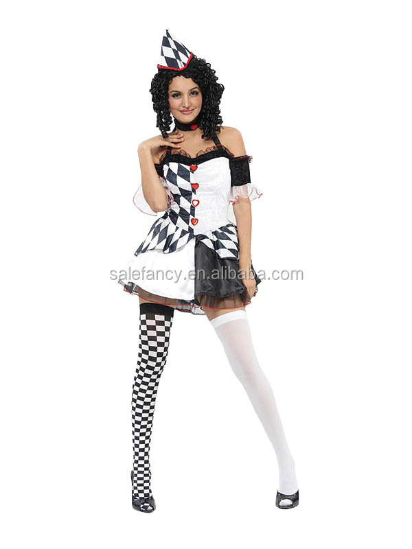 Sexy Harlequin Jester Clown Circus Scary Clown Costume For Women Qawc