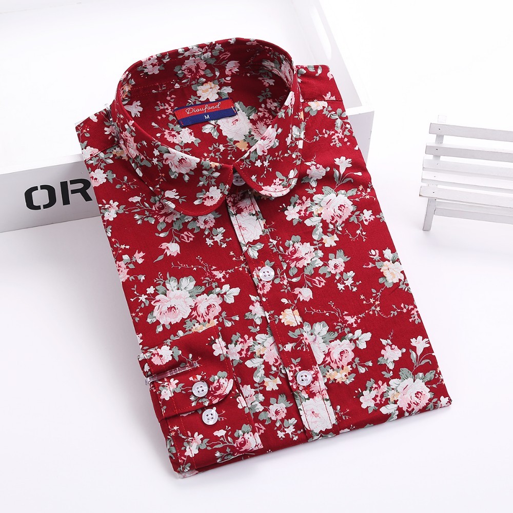 2016新しい ファッション女性ブラウス ターン ダウン襟花柄ブラウス長袖シャツ女性camisas femininas女性の トップス や ブラウス仕入れ・メーカー・工場