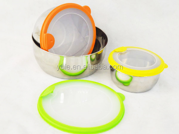 中国3個セット高品質の食品等級のステンレス鋼プラス丸い蓋付きの深皿蓋付きの深皿ppのプラスチック製の食品仕入れ・メーカー・工場