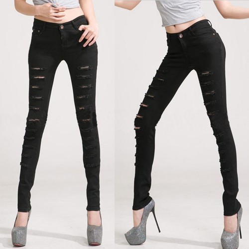 black 2014 Hot Fashion LadiesFemale Cotton Denim Ripped Punk Cut-out Women Black White Sexy Skinny pants Jeans Trousers WNJ002. (11)
