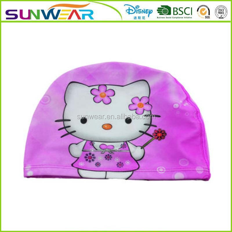 Summer Swim Pool Hat Hello Cat Girl Swimming Caps Female Swimsuit Caps Buy Knitted Fabric