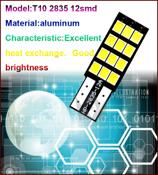 2014新型無極性T10 2835 led 12smd 12Ｖ/2.4Ｗ12smdオートledポジションライト led t10ランプ(2835チップ搭載)問屋・仕入れ・卸・卸売り