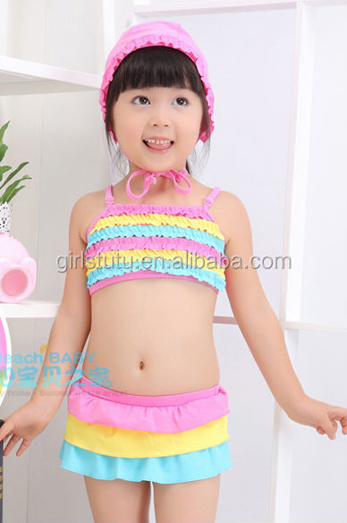예쁜 어린이 아기 여자 수영복 비키니 수영복 한 조각 무지개 뻗치고 ...