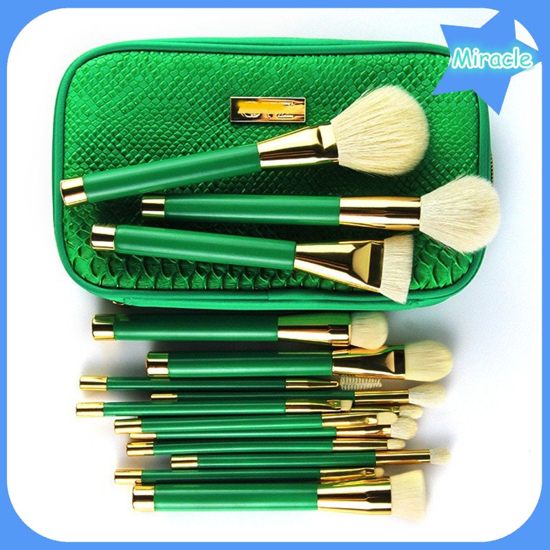 15ピース良い品質グリーン/ブラックウッドハンドルメイクアップ化粧品ブラシセットブラシ用makup 問屋・仕入れ・卸・卸売り