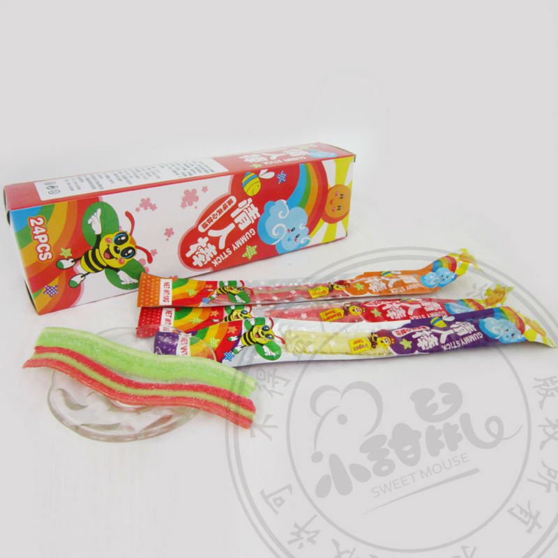 Three sticks sour gummy candy filled powder