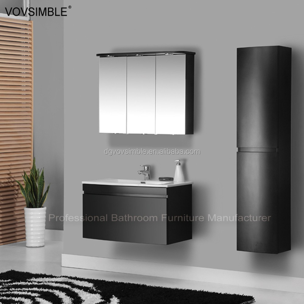 Wall Mounted Mdf Matte Black Painting Bathroom Vanity Set For