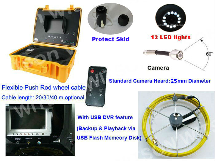 パイプの配管検査カメラwitson20m/30m/40mグラスファイバーケーブル、 短い25mmカメラヘッド問屋・仕入れ・卸・卸売り