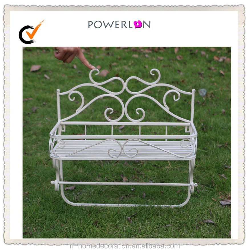 Antique White Small Powder Coat Garden Metal Flower Wall Shelf