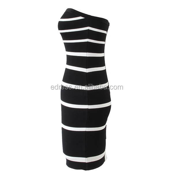黒- と- 白のストライプ快適な包帯のイブニングドレス問屋・仕入れ・卸・卸売り