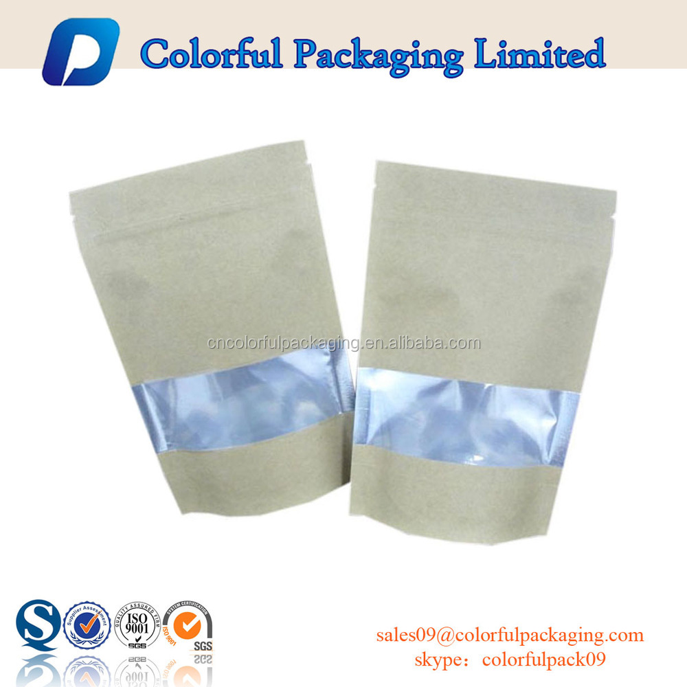 Stand Up Kraft Paper Coffee / Tea Bags with Ziplock and Window