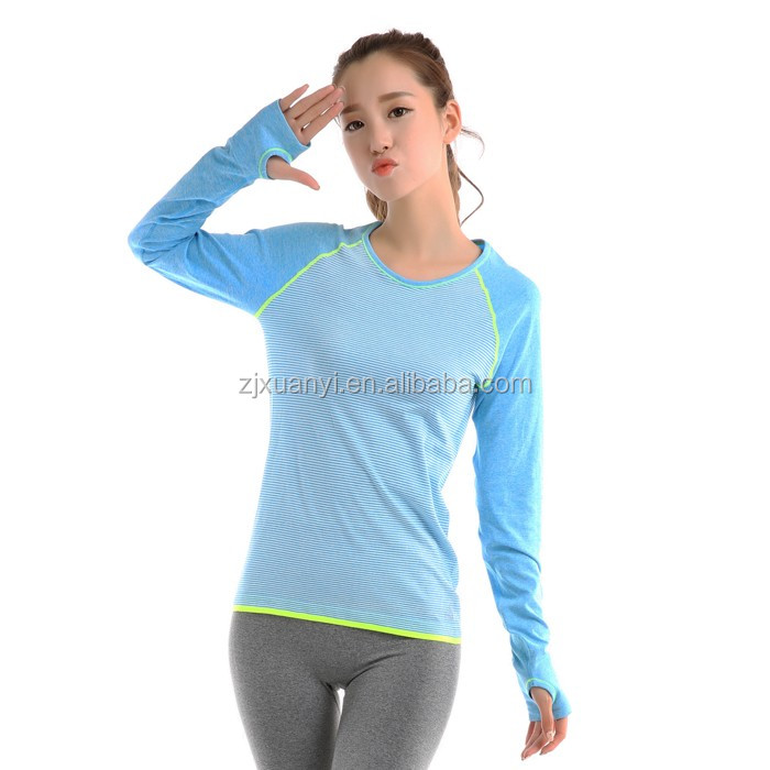 中国の製作所サプライ女性通気性ソフト tシャツ ファッション カラフル な ロング スリーブ トップ着用最新タイプ シームレス t-シャツ 。仕入れ・メーカー・工場