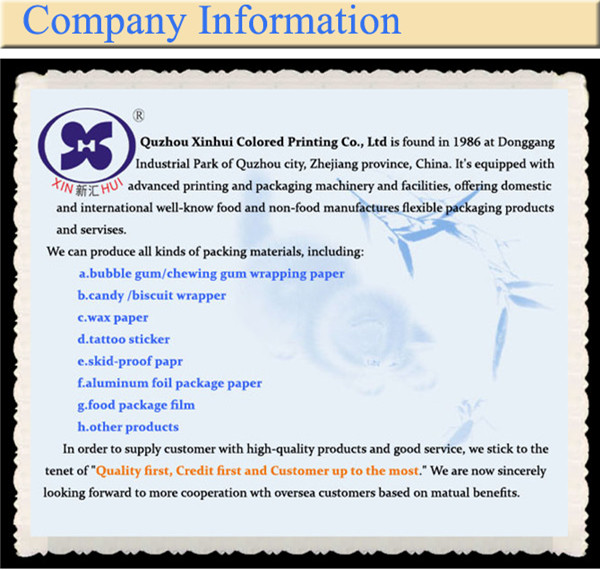 Printing factory direct sale coated wax paper for chewing gum