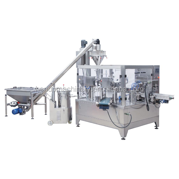 Automatic packaging line for standup cocoa powder pouch