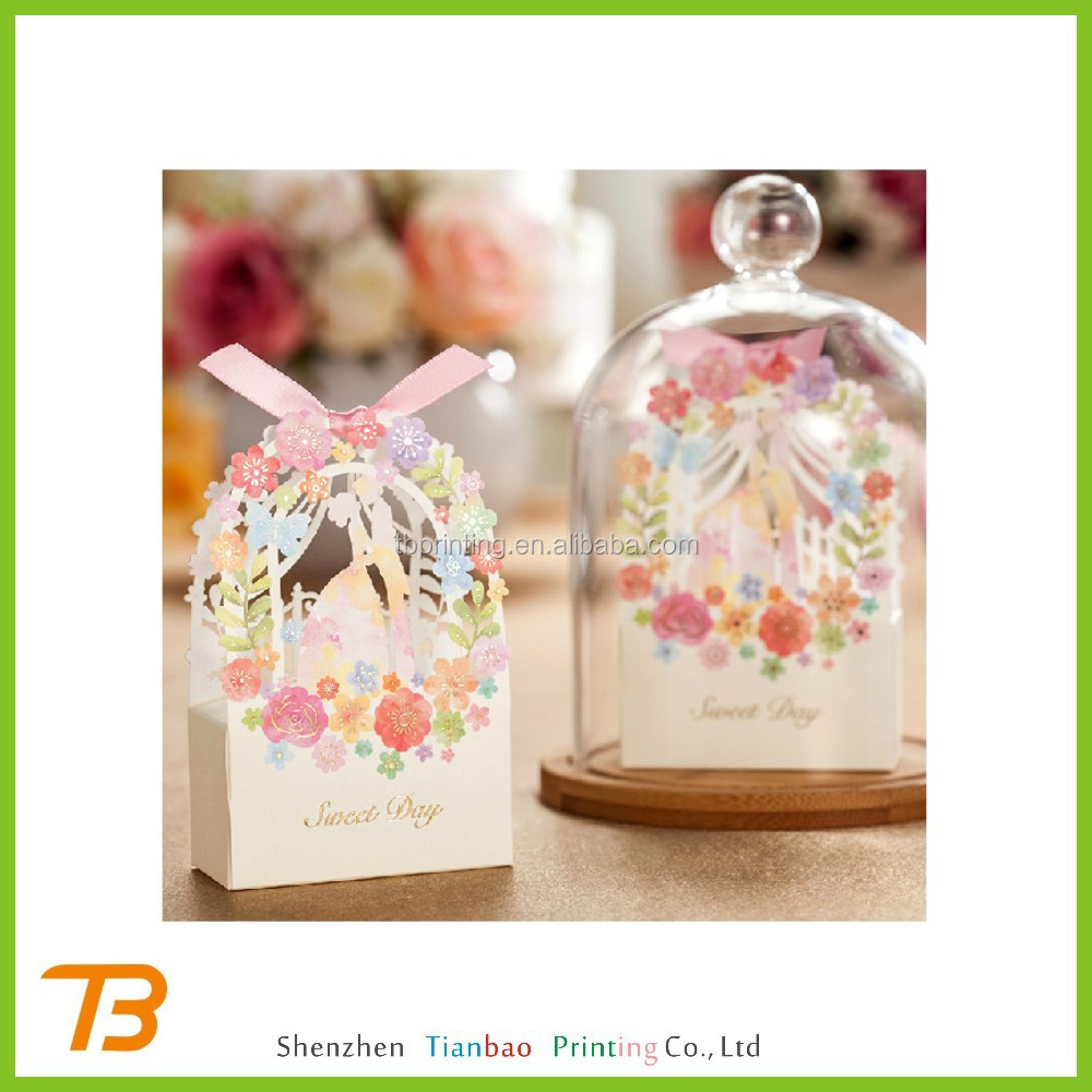custom cheap wedding candy paper gift packaging box with ribbon