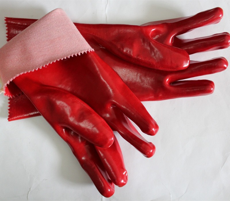 Smooth Finished Red Pvc Gloves Rubber Gloves For Chemistry Resista