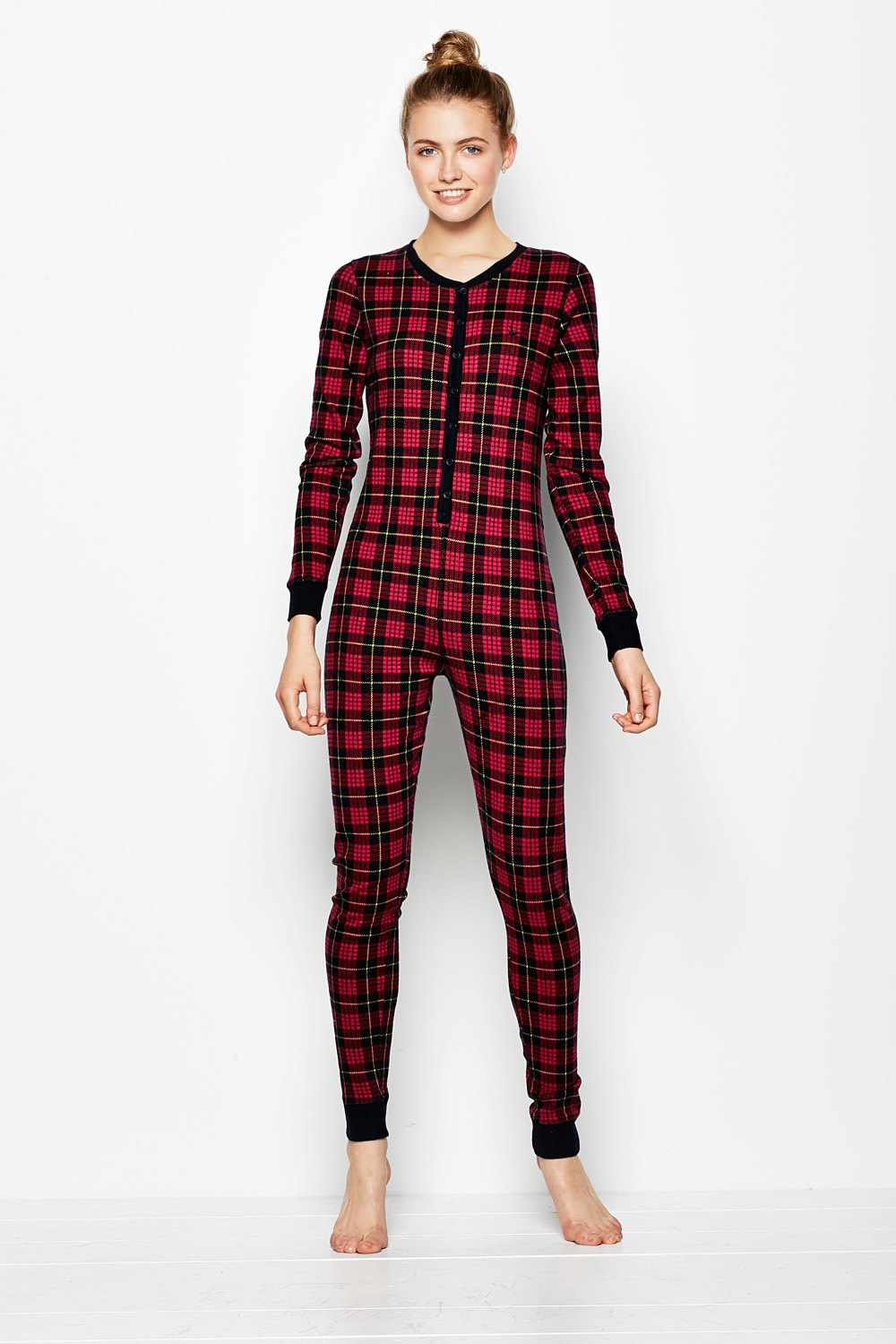 Checked Button Up Custom Adult Footless Pajamas Buy Custom Adult