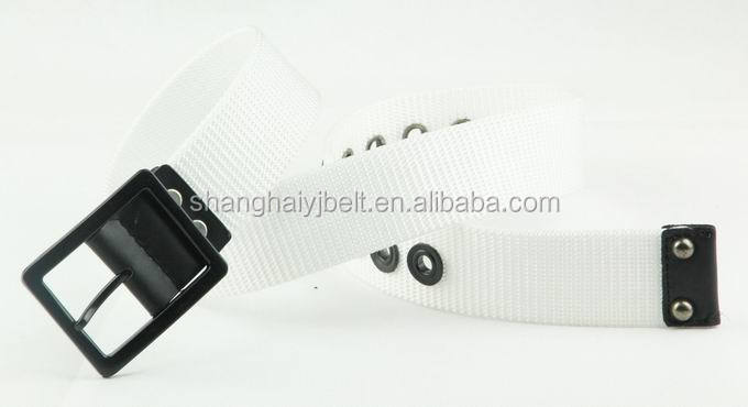 ファッション純粋なホワイトキャンバスベルトやアイレットyj-1241黒いバックルベルト問屋・仕入れ・卸・卸売り